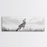 Lone Coyote, southwest wall art, wabi sabi art, extra wide art, moody art, landscape painting, framed canvas print, panoramic art