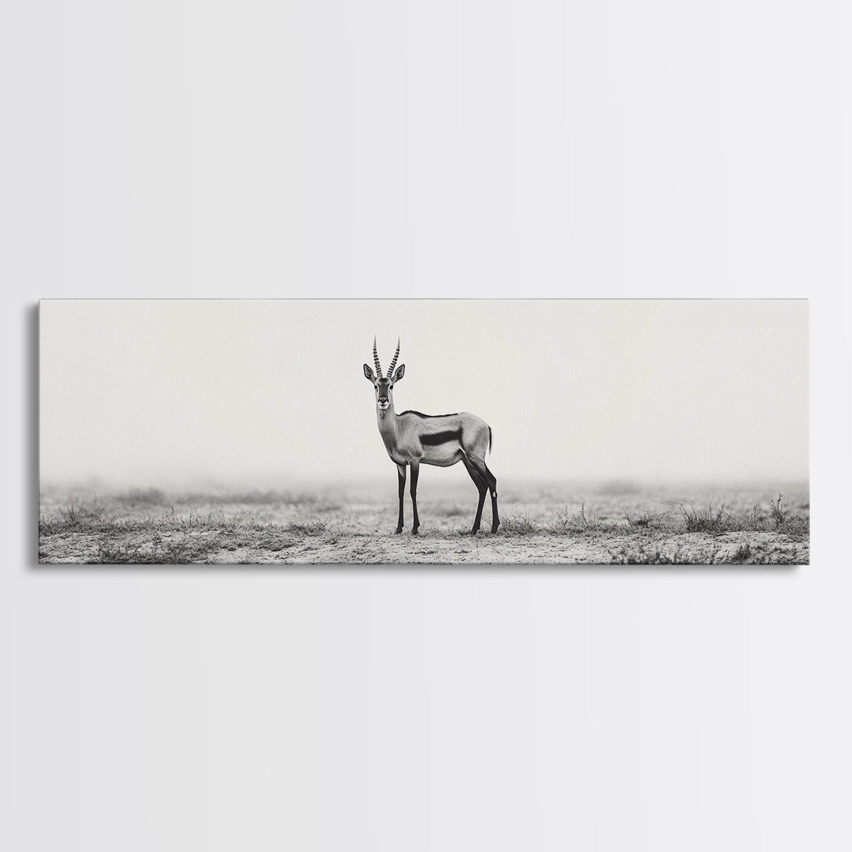 Lone Gazelle, moody art, southwest wall art, extra wide art, wabi sabi art, minimalist art, framed canvas print, panoramic painting