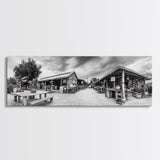 Rustic market, farmhouse art, country decor, panoramic art, extra wide art, rustic wall art, framed canvas print, landscape painting, wabi sabi art