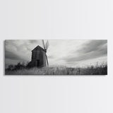 Rustic Windmill, panoramic art, farmhouse art, extra wide wall art, windmill wall art, landscape painting, framed canvas print