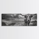 Bull on Beach, bull and bear art, moody art, coastal cowgirl wall art, dark romance painting, farmhouse art, framed canvas print