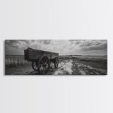 Wagon at Sunset, rustic art, farmhouse art, vintage horse art, tall narrow art, antique farm painting, framed canvas print