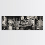 Western Saloon, rustic wall art, extra wide art, panoramic art, farmhouse art, bar decor, moody art, framed canvas print, above sofa art