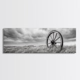 Wagon Wheel, rustic decor, farmhouse art, extra wide art, panoramic painting, country decor, cowboy art, framed canvas print, moody art