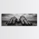 Leather Work Gloves, rustic wall art, moody art, wabi sabi art, extra wide art, panoramic art, farmhouse art, framed canvas print, cowboy art