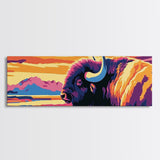 Abstract Buffalo, rustic wall art, southwestern painting, farmhouse decor, moody art, extra wide art, framed canvas print, above sofa art