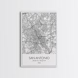 San Antonio Street Map, Texas Map, City Map Art, Minimalist Art, Wall Art, Canvas Print, Black And White Art, Travel Print, Family Gift