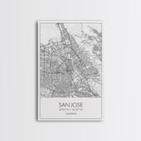 San Jose Street Map, California Map, City Map Print, Minimalist Art, Wall Art, Canvas Print, Girl Graduation Gift, Game Room Wall Art