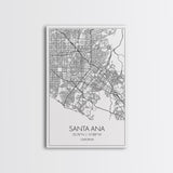 Santa Ana Street Map, California Map, City Map Print, Minimalist Art, Wall Art, Canvas Print, Living Room Décor, Adventure Gifts, Travel Art
