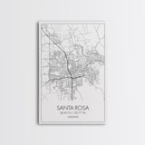 Santa Rosa Street Map, California Map, City Map Print, Minimalist Art, Wall Art, Canvas Print, Bedroom Wall Art, Travel Gift, Travel Art