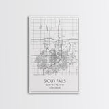 Sioux Falls Street Map, South Dakota Map, City Map Print, Minimalist Art, Wall Art, Canvas Print, Dorm Room Décor, Gifts For Her