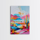 Colorful Mission Style Church Illustration - Framed Canvas Print, Vibrant Church Art, Living Room Decor, Architectural Wall Art