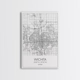 Wichita Street Map, Kansas Map, City Map Print, Minimalist Art, Wall Art, Canvas Print, Travel Wall Art, Gifts For Travelers, Canvas Art