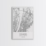 Yonkers Street Map, New York Map, City Map Print, Minimalist Art, Wall Art, Canvas Print, Travel Wall Art, Map Gift, Dorm Room Decor