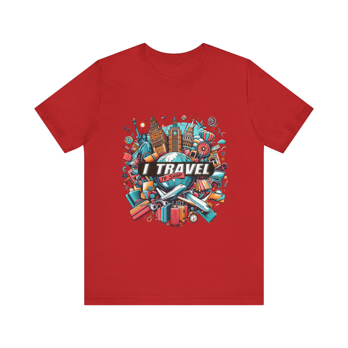 Camiseta a todo color "Viajo Para Comprar" 