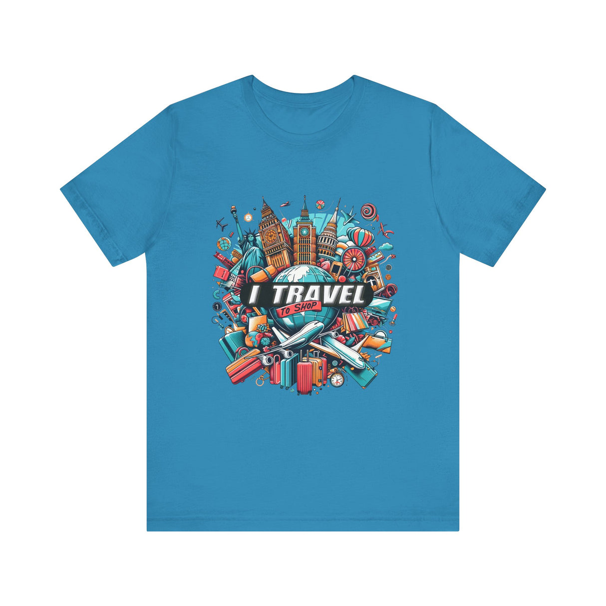 Camiseta a todo color "Viajo Para Comprar" 