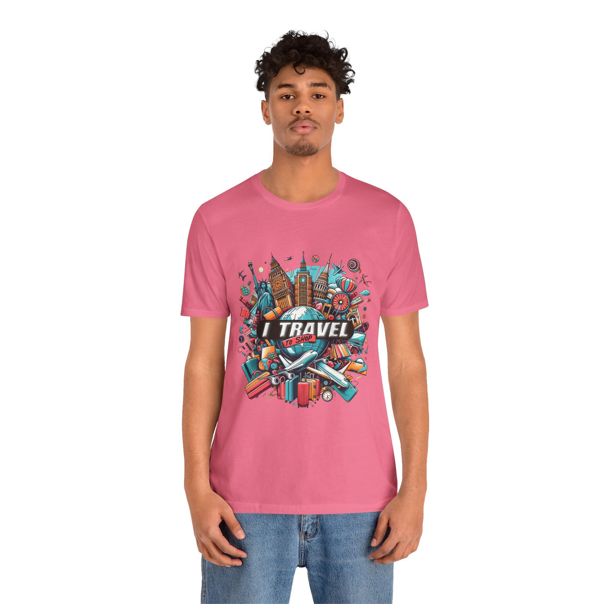 Camiseta a todo color "Viajo Para Comprar" 