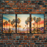 Palm Tree Art, Landscape Print, Sunset Wall Art, Canvas Print, Set Of 3 Prints, Wall Art, 3 Piece Wall Art, Wall Art Prints, Ranch Decor
