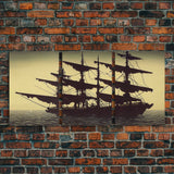 Haunted ghost pirate ship aloft in the sea, 3 piece canvas, 3 piece wall art, living room above sofa art