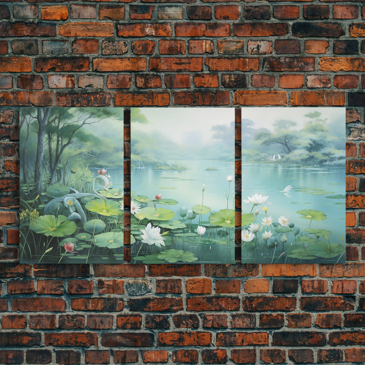 Water Lily Wall Art, Lake Wall Print, Zen Wall Art, Canvas Print, Set Of 3 Prints, Wall Art, 3 Piece Wall Art, Above Bed Decor, Office Print