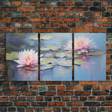 Lotus Wall Art, Floral Art Print, Water Lily Art, Canvas Print, Wall Art, 3 Piece Wall Art, Boho Wall Art, Farmhouse Wall Art, Closing Gift
