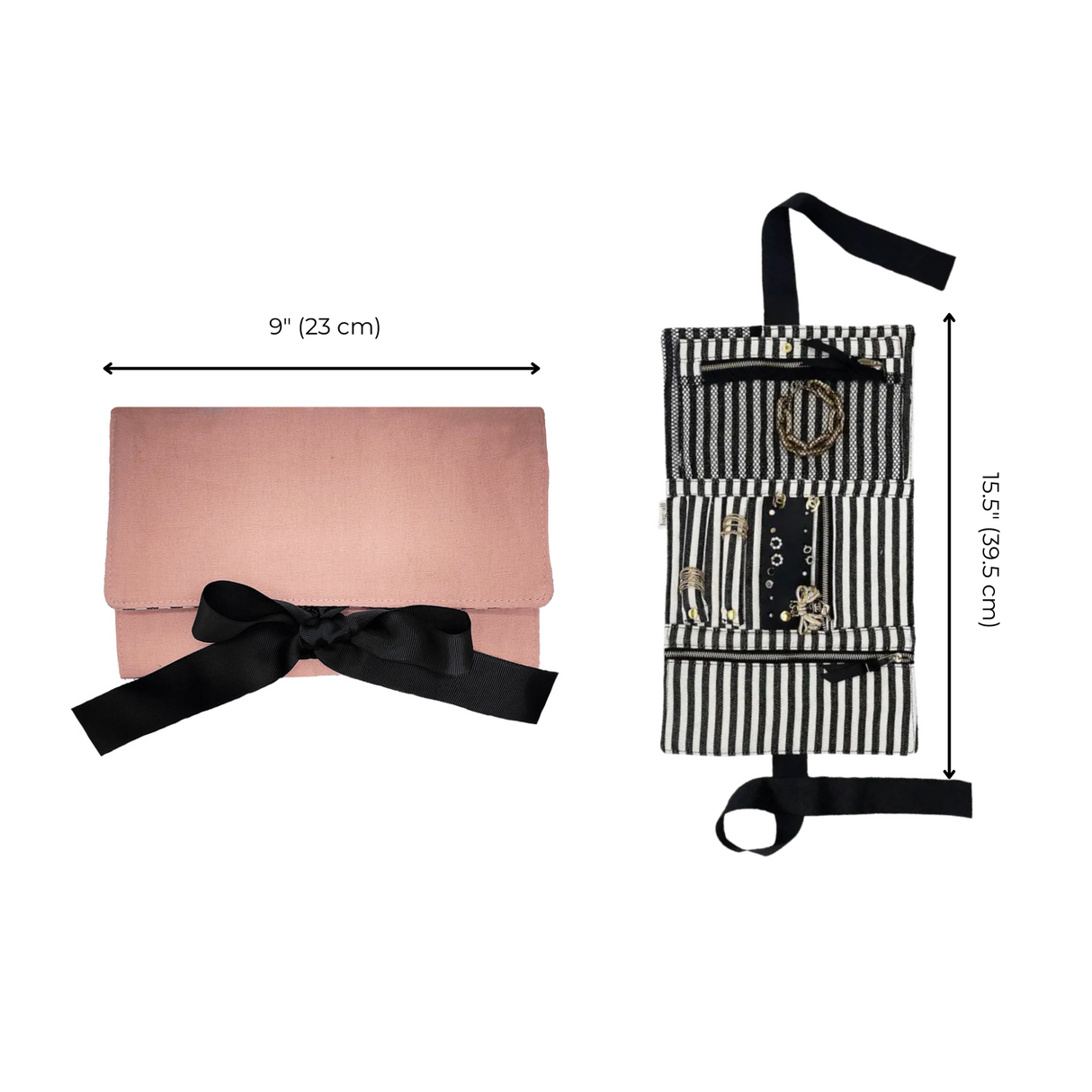 Large Jewelry Roll, Travel Pouch – Pink/Blush