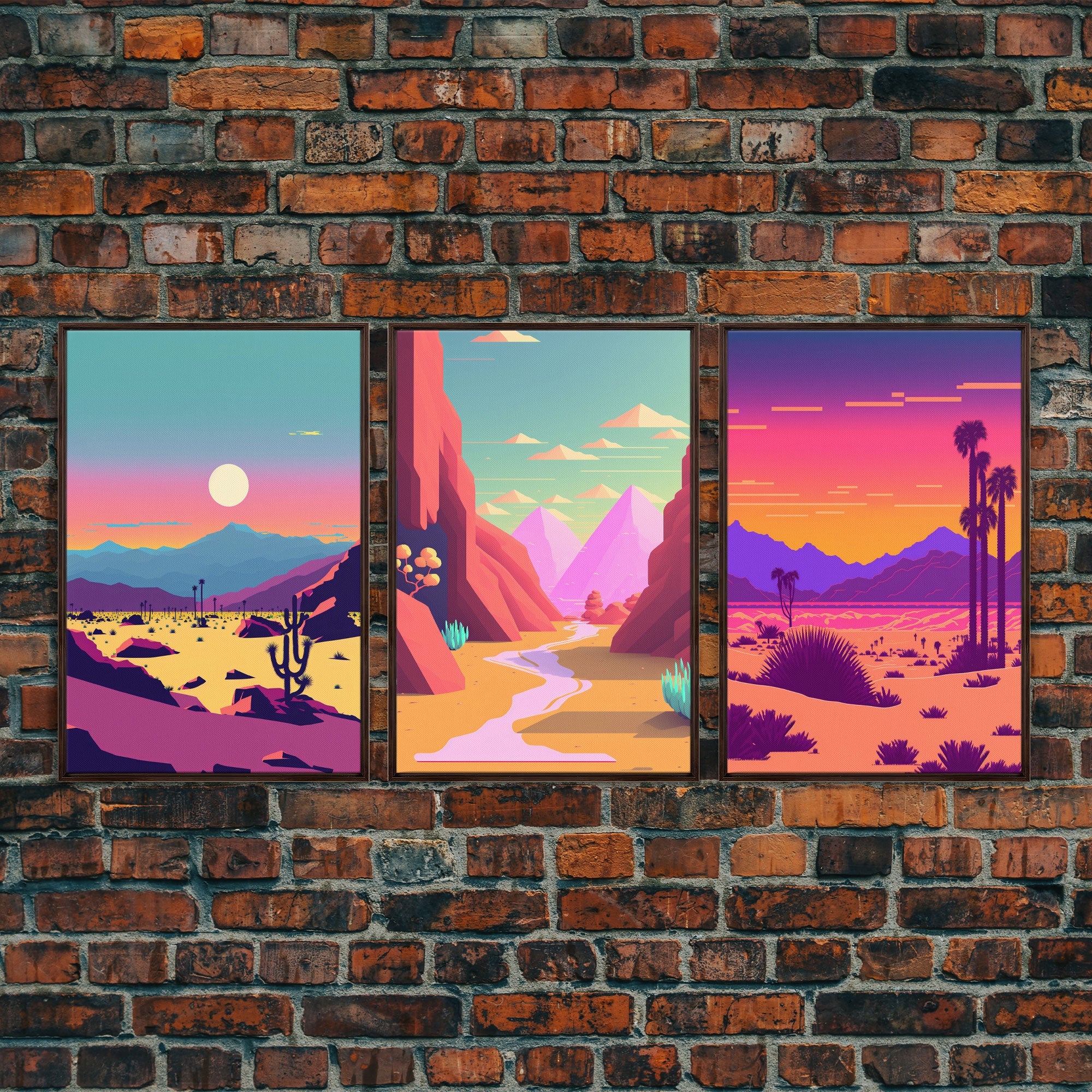 Desert Canvas Prints Set of 3, Arizona Desert 3 Panel Wall Art