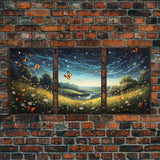 Wildflower Meadow. Wildflower Art, Canvas Print, Butterflies, Wall Art, 3 Piece Wall Art, Country Home Decor, Indie Room Decor, Room Decor