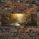 The Forest In The Fall, Fall Centerpiece, Panoramic Painting Framed Canvas Print, Fall Decor, Orange Leaves Falling In The Forest