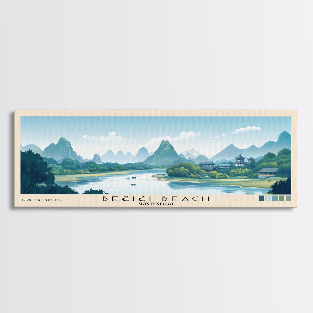 Bečići Beach, Montenegro Panoramic Print, Vacation Gift, Montenegro Wall Art, Beach Painting, Beach Decor, Beach Or Lakehouse Art