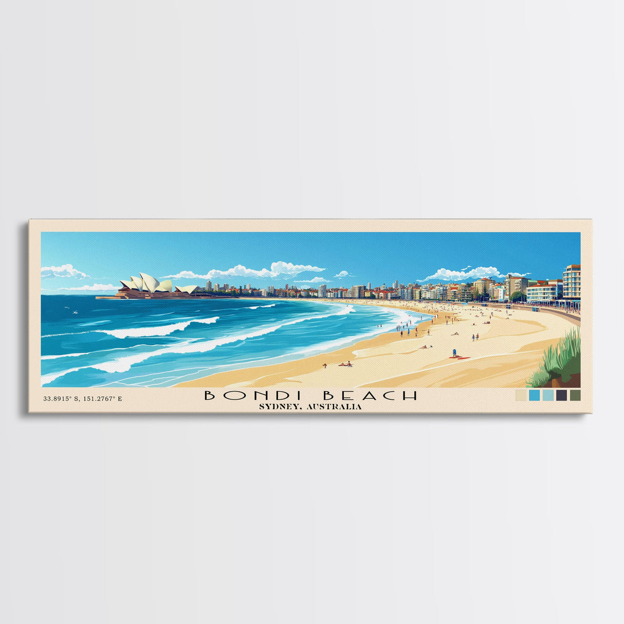 Bondi Beach, Sydney, Australia Panoramic Print, Vacation Gift, Sydney, Australia Wall Art, Beach Painting, Beach Decor, Beach Or Lakehouse Art
