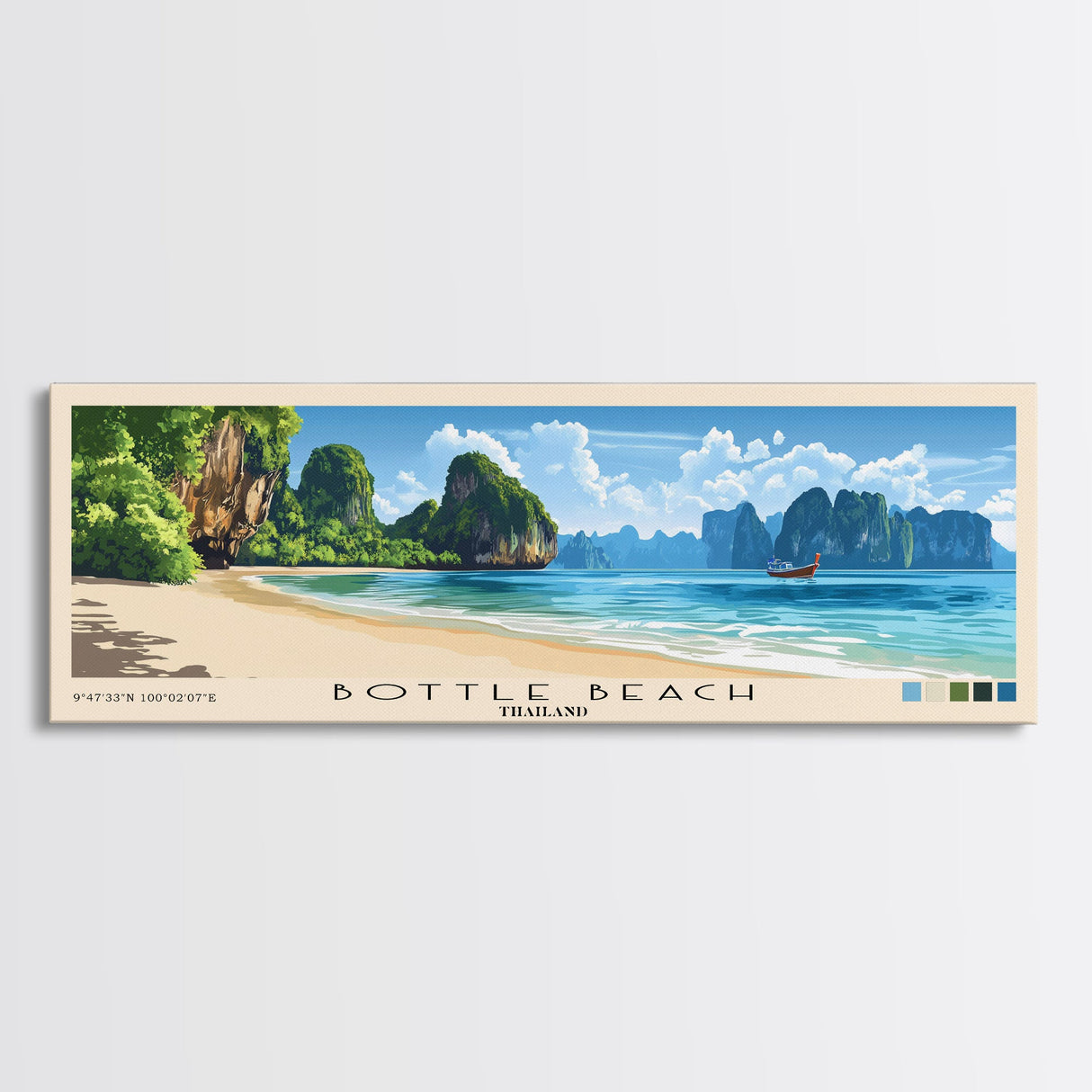 Bottle Beach, Thailand Panoramic Beach Print, Vacation Gift, Thailand Wall Art, Beach Painting, Beach Decor, Beach Painting