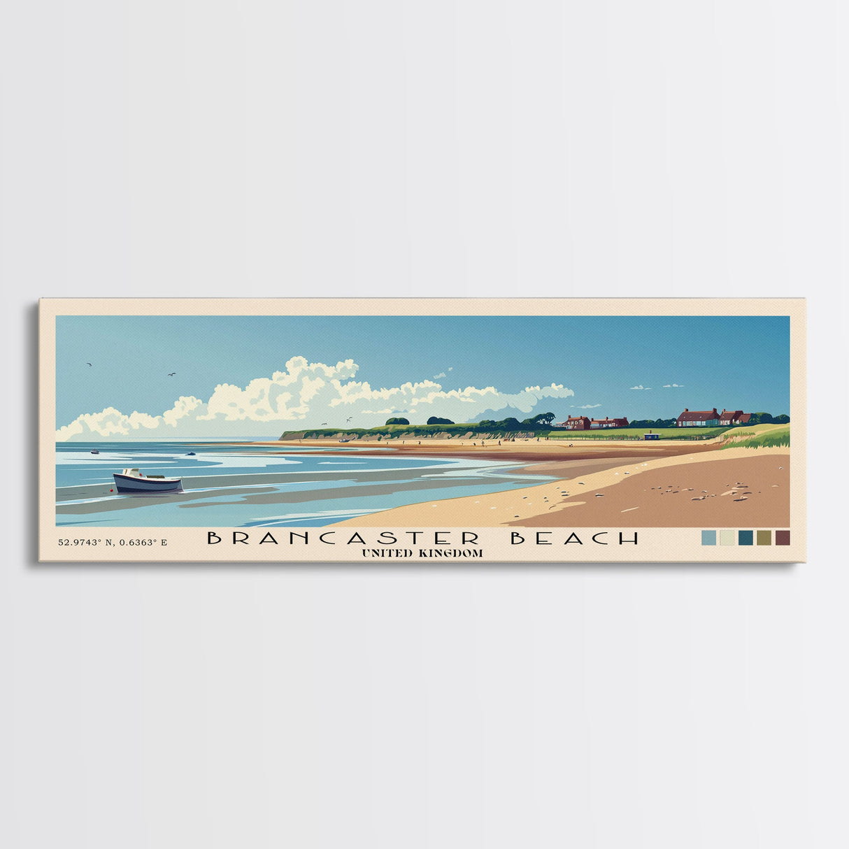 Brancaster Beach, United Kingdom Panoramic Beach Print, Vacation Gift, United Kingdom Wall Art, Framed Canvas Print, Framed Beach Painting