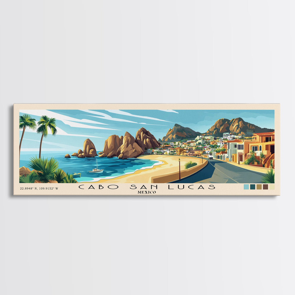 Cabo San Lucas, Mexico Panoramic Print, Vacation Gift, Mexico Wall Art, Beach Painting, Beach Decor, Beach Or Lakehouse Art
