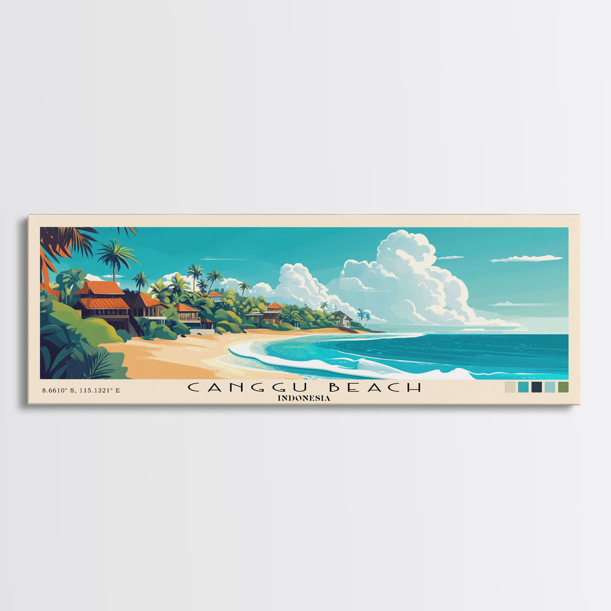 Canggu Beach, Indonesia Panoramic Print, Vacation Gift, Indonesia Wall Art, Beach Painting, Beach Decor, Beach Or Lakehouse Art