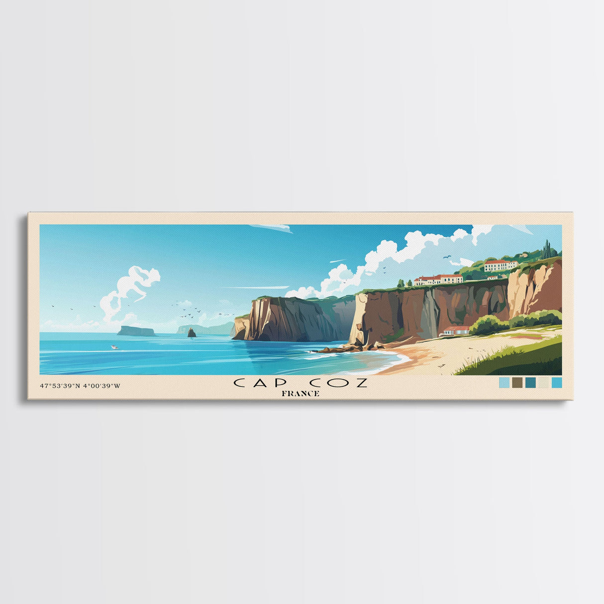 Cap Coz, France Panoramic Print, Vacation Gift, France Wall Art, Beach Painting, Beach Decor, Large Wall Art, Wood Frame Art