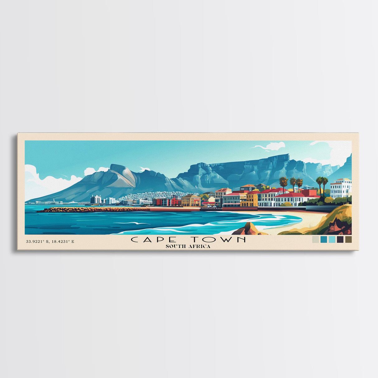 Cape Town, South Africa Panoramic Print, Vacation Gift, South Africa Wall Art, Beach Painting, Beach Decor, Large Wall Art, Wood Frame Art