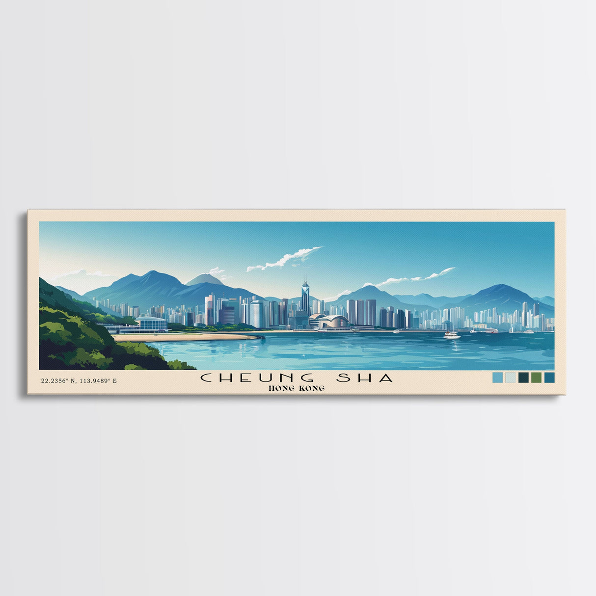 Cheung Sha, Hong Kong Panoramic Print, Vacation Gift, Hong Kong Wall Art, Beach Painting, Beach Decor, Large Wall Art, Wood Frame Art