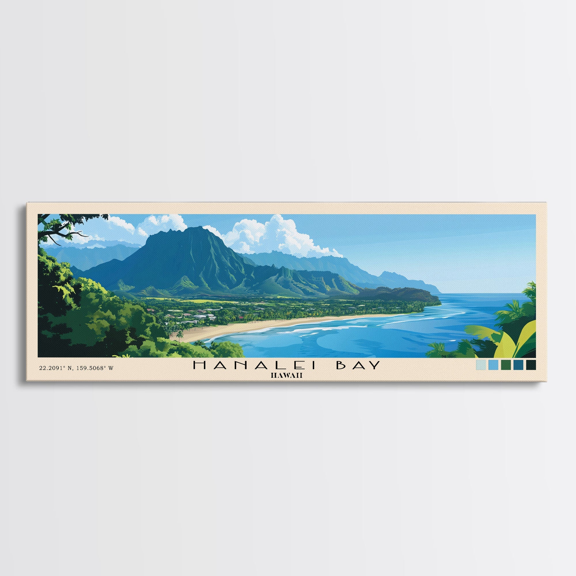 Hanalei Bay, Hawaii Panoramic Beach Print, Vacation Gift, Hawaii