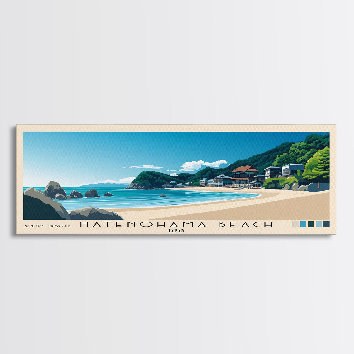 Hatenohama Beach, Japan Panoramic Beach Print, Vacation Gift, Japan Wall Art, Beach Painting, Beach Decor, Beach Painting