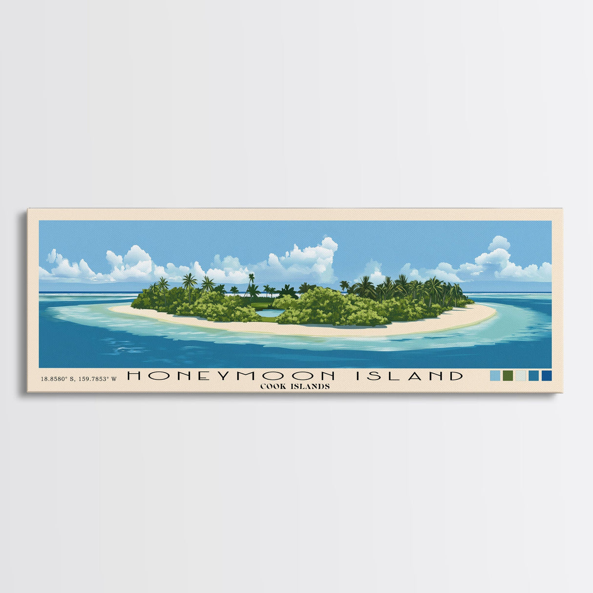 Honeymoon Island, Cook Islands Panoramic Print, Vacation Gift, Cook Islands Wall Art, Vacation Wall Art, Vacatation Memories, Beach Decor, Beach Or Lakehouse Art