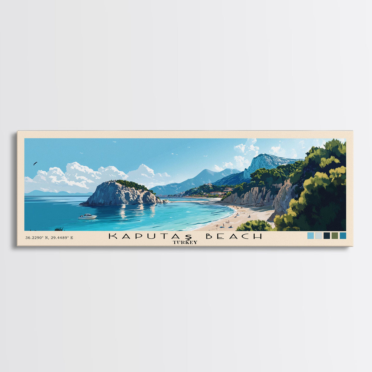 Kaputaş Beach, Turkey Panoramic Print, Vacation Gift, Turkey Wall Art, Beach Painting, Beach Decor, Beach Or Lakehouse Art