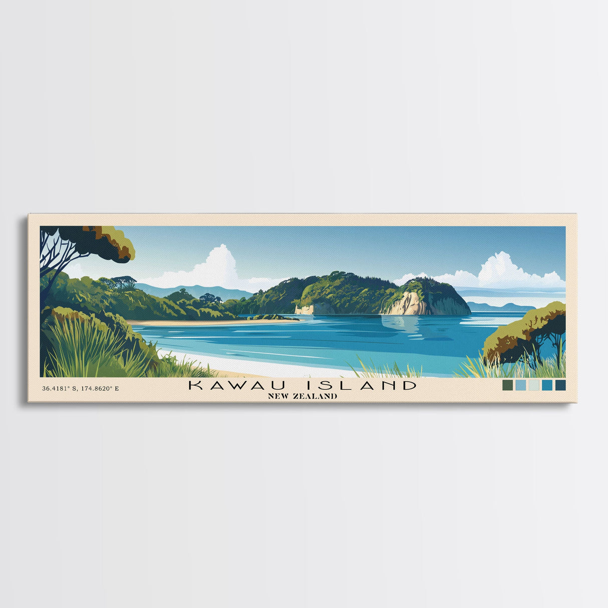 Kawau Island, New Zealand Panoramic Print, Vacation Gift, New Zealand Wall Art, Beach Painting, Beach Decor, Beach Or Lakehouse Art