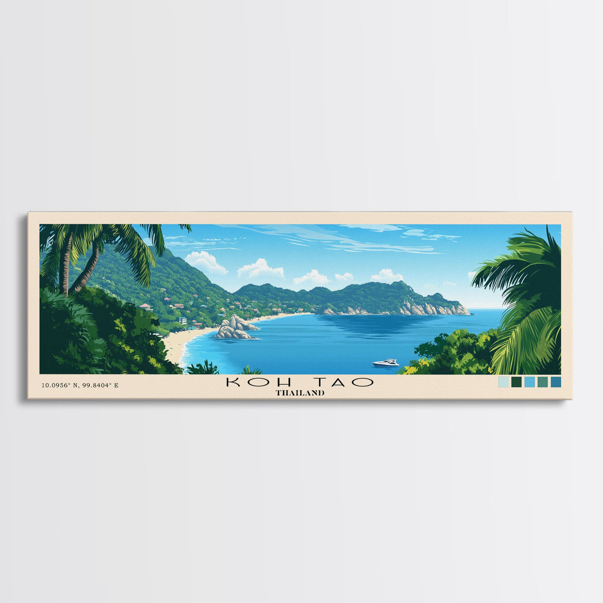 Koh Tao, Thailand Panoramic Beach Print, Vacation Gift, Thailand Wall Art, Beach Painting, Beach Decor, Beach Painting
