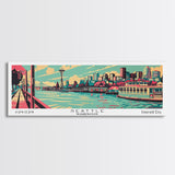 Seattle Washington Panoramic Painting Framed Canvas Print, Travel Poster, Mid Century Modern Art, Pop Art Style, Wall Decor, Home Decor