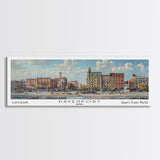 Davenport Iowa Panoramic Watercolor Painting, Scenic Framed Canvas Print, Urban Wall Art for Office, Travel Poster, Home Decor, City Gift Idea
