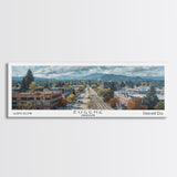 Eugene Oregon Panoramic Watercolor Painting, Scenic Framed Canvas Print, Urban Wall Art for Office, Travel Poster, Home Decor, City Gift Idea