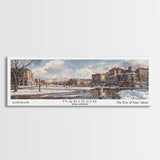 Madison Wisconsin Panoramic Watercolor Cityscape, Framed Canvas Print for Living Room, Office Wall Art, Urban Decor, Travel Poster