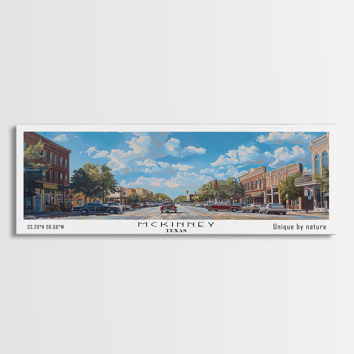 McKinney Texas Panoramic Framed Canvas Print, Beautiful Watercolor Art, Perfect Office Wall Decor, Living Room Art, Travel Poster, City Print
