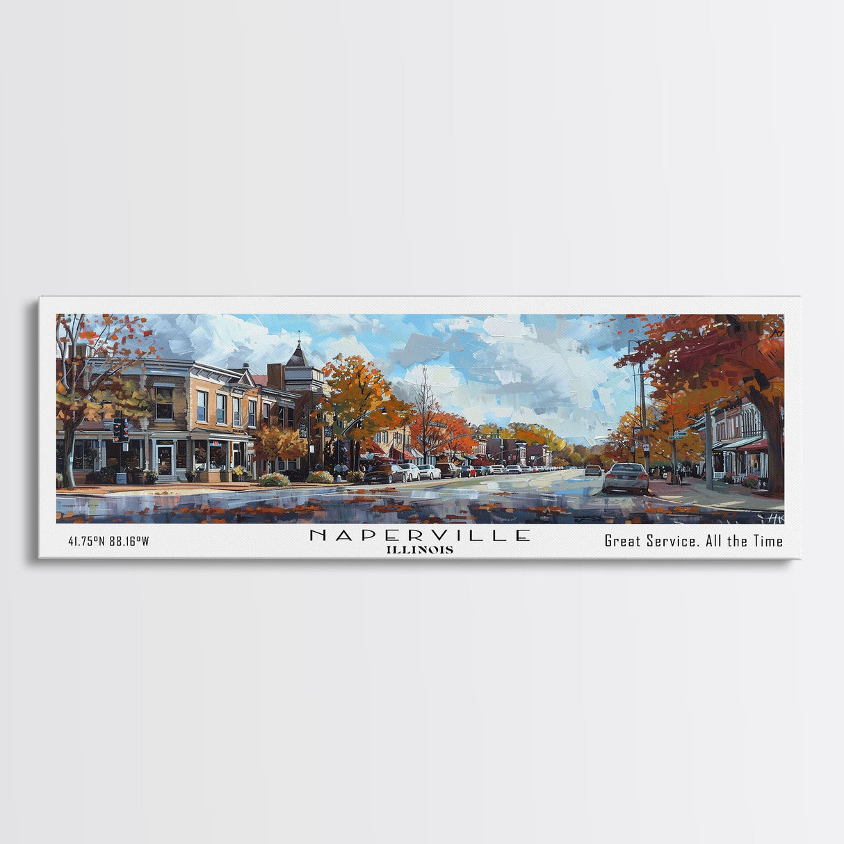 Naperville Illinois Panoramic Framed Canvas Print, Watercolor Cityscape, Office Wall Art, Travel Poster, Living Room Decor, City Art